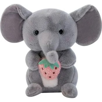 plyšák Plyšová Hračka Mazlíček Slon S Jahodou Šedý 23cm