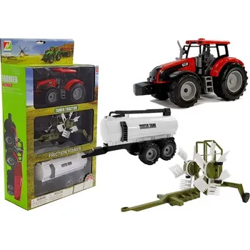 autíčko Traktor s přívěsem, shrnovačem a cisternou, červený