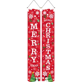 Vánoční dekorace Dvojice vánočních bannerů 180 x 30 cm Červené závěsné dekorace se sněhovým motivem a bílým nápisem Merry Christmas pro vchod či zeď