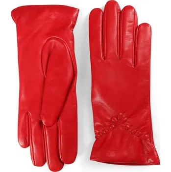 Rukavice Dámské kožené rukavice s efektním nařasením Barva: Červená, Velikost: 6,5