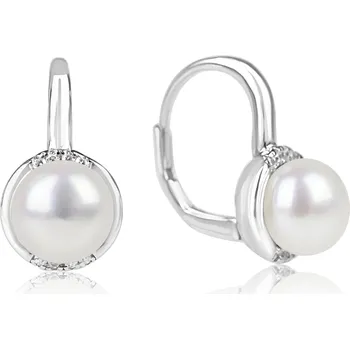 Náušnice Stříbrné náušnice s perlou a zirkony s klasickým patentem - Meucci SE312