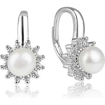 Náušnice Stříbrné náušnice s perlou a kyticí zirkonů - Meucci SE351