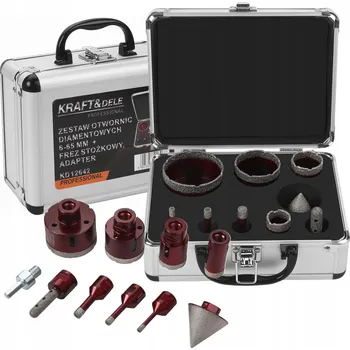 Vrták Kraft&Dele KD12642 SADA. DIAMANTOVÉ DĚROVKY + PEVNÁ KUŽELOVÁ FRÉZA