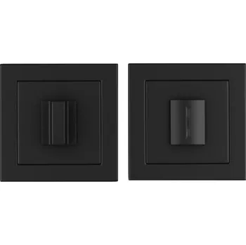 Dveřní kování ČTVERCOVÁ ČERNÁ ROZETA KE KLICE, ZÁMEK PRO KOUPELNU/WC