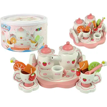 Čajová souprava Dřevěná čajová souprava Růžové Květiny Konvička Podnos