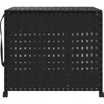 Koš na prádlo Koš na prádlo s kolečky, černý, 66x35x60 cm, imitace ratanu