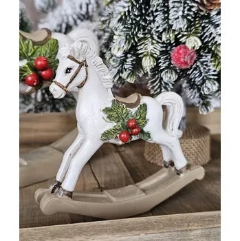 Vánoční dekorace Clayre & Eef Dekorace bílý houpací koník - 11*4*11 cm