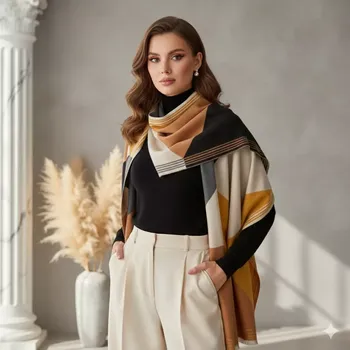 Rukavice Luxusní pléd Amber geometry (Dámská šála )