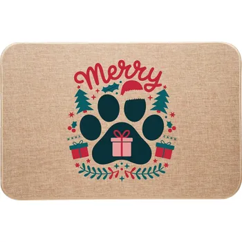 Rohožka Vánoční lněná rohožka Merry Christmas s psí tlapkou