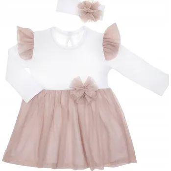 Dámské šaty Elegantní béžovo-bílé šaty s tylem + čelenkou Bamar Nicol velikost 92