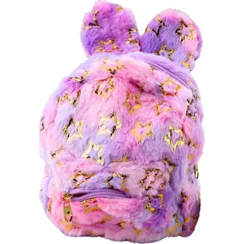 Dětský batoh Plyšový Batoh Uši Zlaté Hvězdičky Dětský Fialovo Růžový