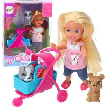 Sada Mini Panenka Kočárek Nosítko Pejsci Šedá Hnědá