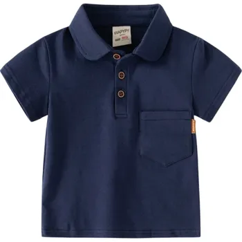 Chlapecká košile Dětská chlapecká polokošile s límečkem a knoflíky Krátký rukáv Bavlněné tričko s límečkem tmavě modrá 5
