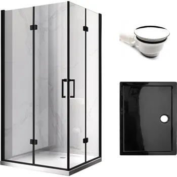 BPS-koupelny Obdélníkový sprchový kout HYD-OK13A 100x90 černý/transparent + vanička HYD-OSV-ST04A černá