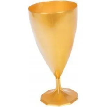 Sklenice Plastové Skleničky na stopce na VÍNO a šampaňské Na Jedno Použití Zlaté