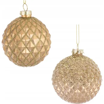 Vánoční dekorace VÁNOČNÍ BAŇKY 8 CM ZLATÉ NA VÁNOČNÍ STROMEČEK 2 KS SADA OZDOBNÝCH OZDOB NA VÁNOČNÍ STROMEČEK