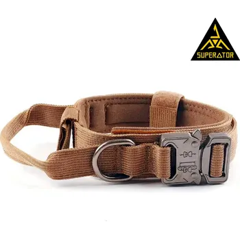 Stan Taktický obojek pro velké psy s rukojetí – 1000D nylon, kovová spona (M–XL) Barva: Hnědá | skladem v ČR | rychlé odeslání | měkké polstrování | služební kynologie | každodenní venčení |