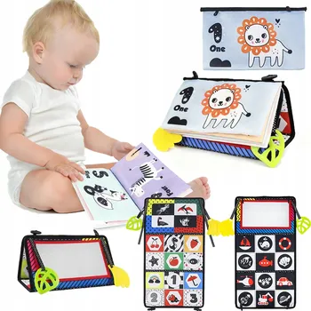 Senzorická Hračka s kontrastní knihou a zrcátkem pro miminka vzory