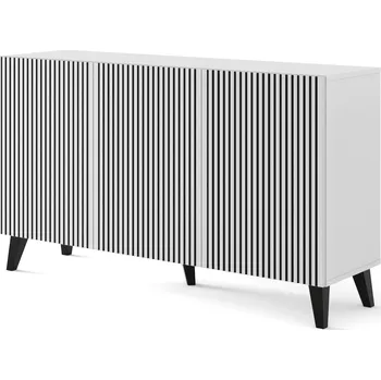 Komoda Komoda Ravenna F 150 cm 3D bílá matná / černý frézovaný dekor