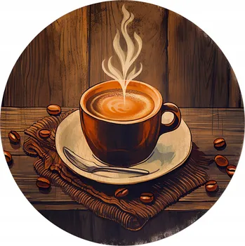 Keramické podložky pod hrnek x4, Hrnek s kávou na hnědé desce