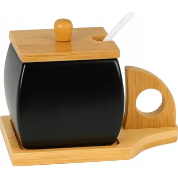 Cukřenka Cukřenka MODERNO s bambusovým víkem a lžičkou černá