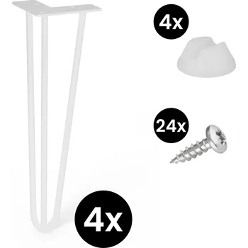 Stolová podnož Walteco Sada 4 ks Hairpin nohou, 406 mm, 3ramenná, bílá, vč. podložek a vrutů
