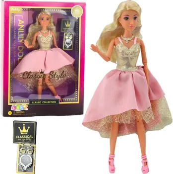 Panenka Panenka Anlily v elegantních plesových šatech zlato-růžová doplňky