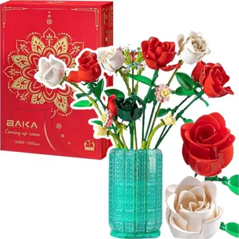 ostatní stavebnice Stavební kostky Kytice Růže ve váze Bílé Červené 1022 dílků