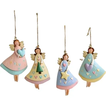 Vánoční dekorace 4 ks Dřevěná vánoční ozdoba ve tvaru anděla 8 cm 2D závěsná dekorace z přírodního dřeva Ruční vánoční výzdoba na stromeček a interiér