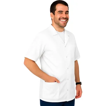 Zdravotnický oděv Pánská lékařská blůza s límečkem a krátkým rukávem bílá (62)