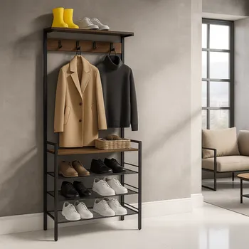 Předsíňová stěna Paradox Šatníková stěna s botníkem MAGNA / Černá matná - vintage dřevo