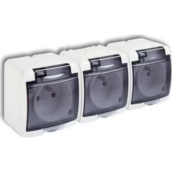 Elektrická zásuvka Trojitá hermetická nástěnná zásuvka s klapkou IP54 Karlik Junior GHE-3d
