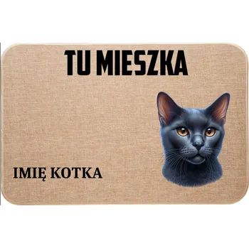 Rohožka LNĚNÁ VSTUPNÍ ROHOŽKA S KOČKOU TADY BYDLÍ + JMÉNO KOČKY