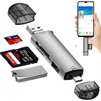 Čtečka paměťových karet ADAPTÉR ČTEČKA PAMĚŤOVÝCH KARET 6v1 SD TF MICROSD USB-C Micro-USB USB 3.0