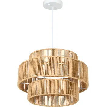 HOMCOM Závěsné svítidlo, 3vrstvé stínidlo, kov, konopný provaz, světle hnědá barva