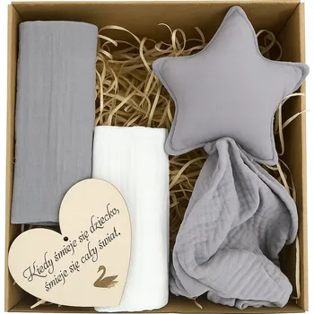 Dárková krabička Dárkový box na Baby Shower: 2x Plenka, Mazlíček - šedý