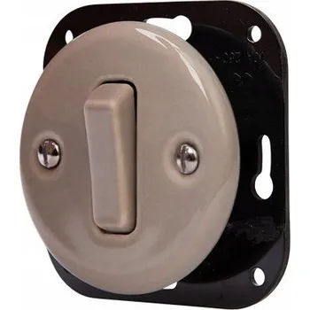 vypínač KERAMICKÝ ZAPUŠTĚNÝ JEDNOPÓLOVÝ KLÁVESOVÝ SPÍNAČ PASTELOVÁ OLIVOVÁ BÉŽOVÁ