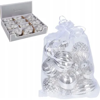 Vánoční dekorace Sada 10 Skleněných Stříbrných Baněk 3,5 cm Vánoční Ozdoby