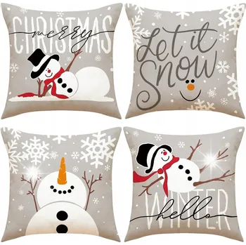 Povlečení 4x VÁNOČNÍ POVLEČENÍ NA POLŠTÁŘE 45x45cm DEKORAČNÍ POLŠTÁŘE SNĚHOVÉ VZORY ŠEDÉ
