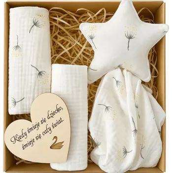 Dárková krabička Dárkový box na Baby Shower: 2 x Plenky, Mazlíček - bílý pampeliška