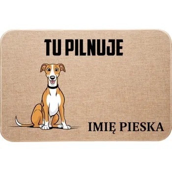 Rohožka Lněná rohožka ke dveřím TADY HLÍDÁM + JMÉNO Whippet