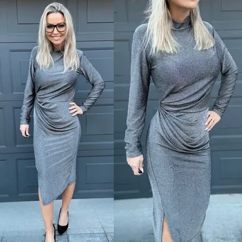 Dámské šaty Třpytivé šaty s rozparkem PARTY Šedá