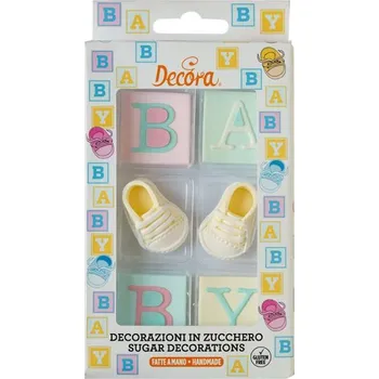 Jedlá dekorace na dort CZ distribuce Decora cukrová dekorace Narození miminka (6 ks) ▹