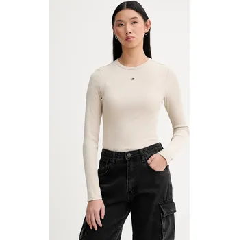 Dámské tričko Tričko s dlouhým rukávem Tommy Jeans DW0DW17387 béžová 80X, vel. XXS