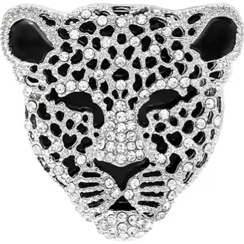 Brož B-TOP Postříbřená brož ve tvaru leopardí hlavy s krystaly