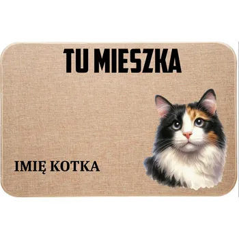 Rohožka LNĚNÁ VSTUPNÍ ROHOŽKA S KOČKOU TADY BYDLÍ + JMÉNO PREMIUM