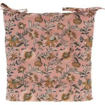 Polštář POLŠTÁŘ NA ŽIDLI S VAZÁNÍM BAVLNĚNÝ RŮŽOVÝ KVĚTINOVÝ VZOR 40X40X5,5 CM