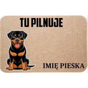 Rohožka LNIANÁ VSTUPNÍ ROHOŽKA TADY HLÍDÁM + JMÉNO (Rottweiler)