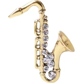 Brož B-TOP Pozlacená brož ve tvaru saxofonu s krystaly