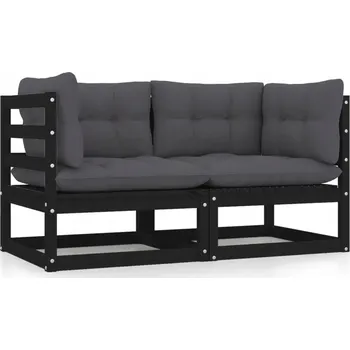 Zahradní lehátko Zahradní pohovka pro 2 osoby s polštáři, černá, borovicové dřevo